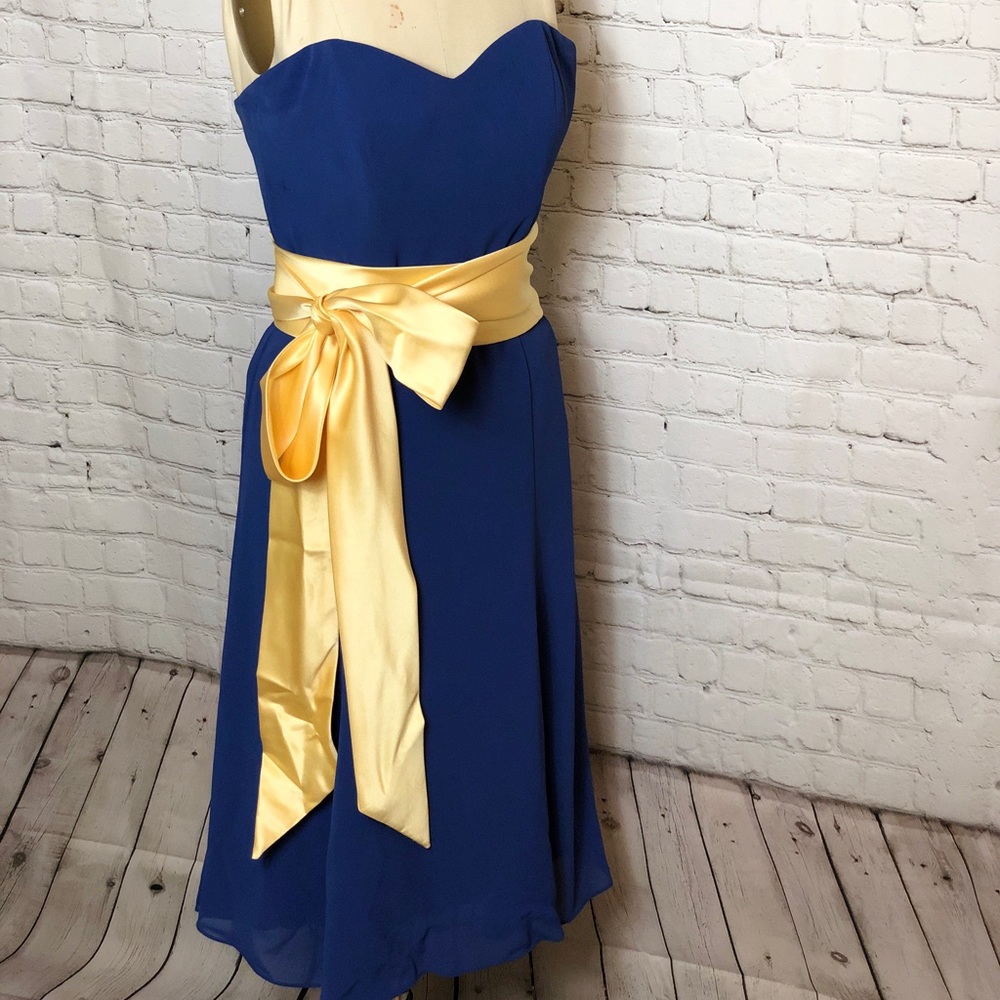 Dessy Chiffon Tea Length Dress with Sash